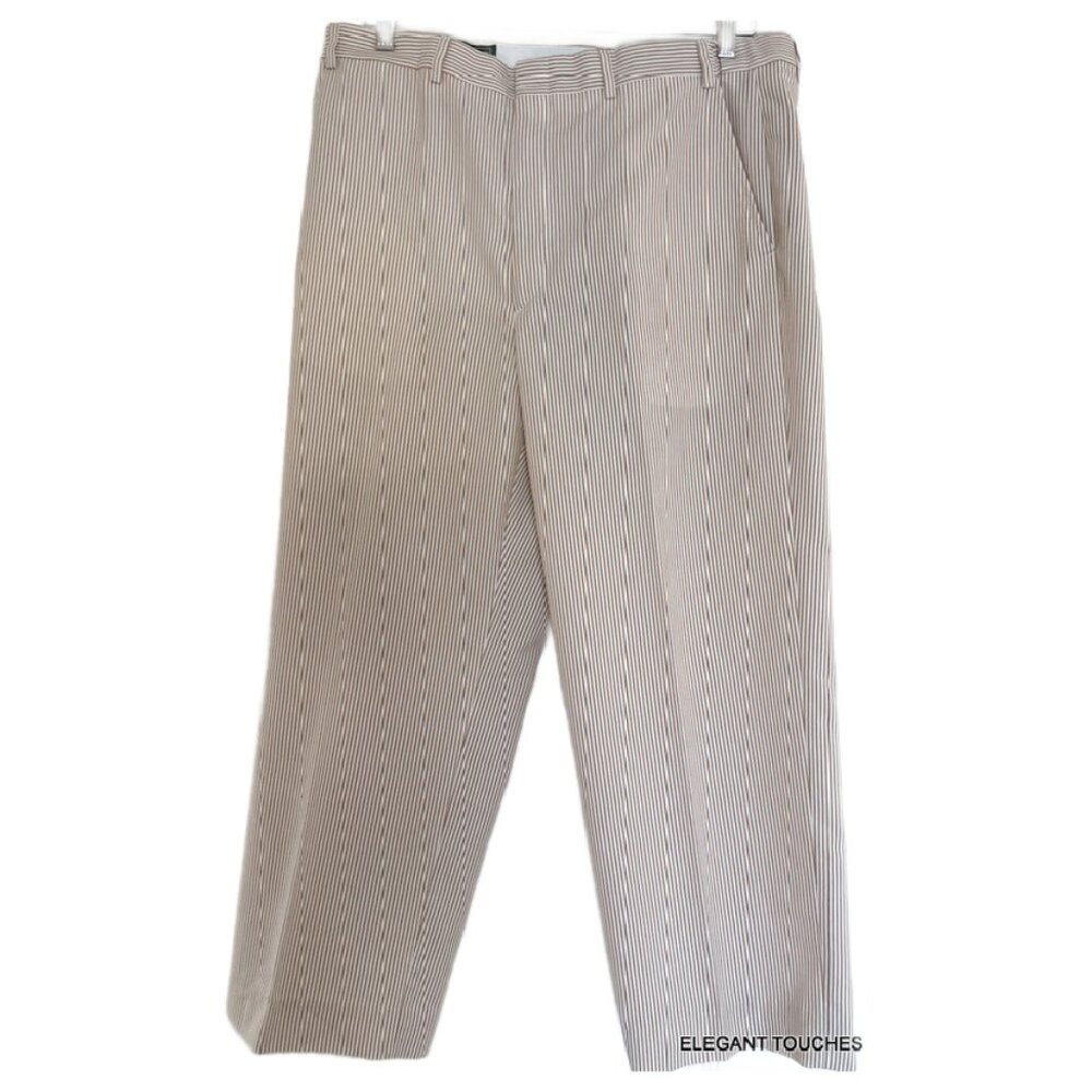 Searsucker Mens Pants Expanding Waist Striped Size 38 x 27 Short Brown Casual